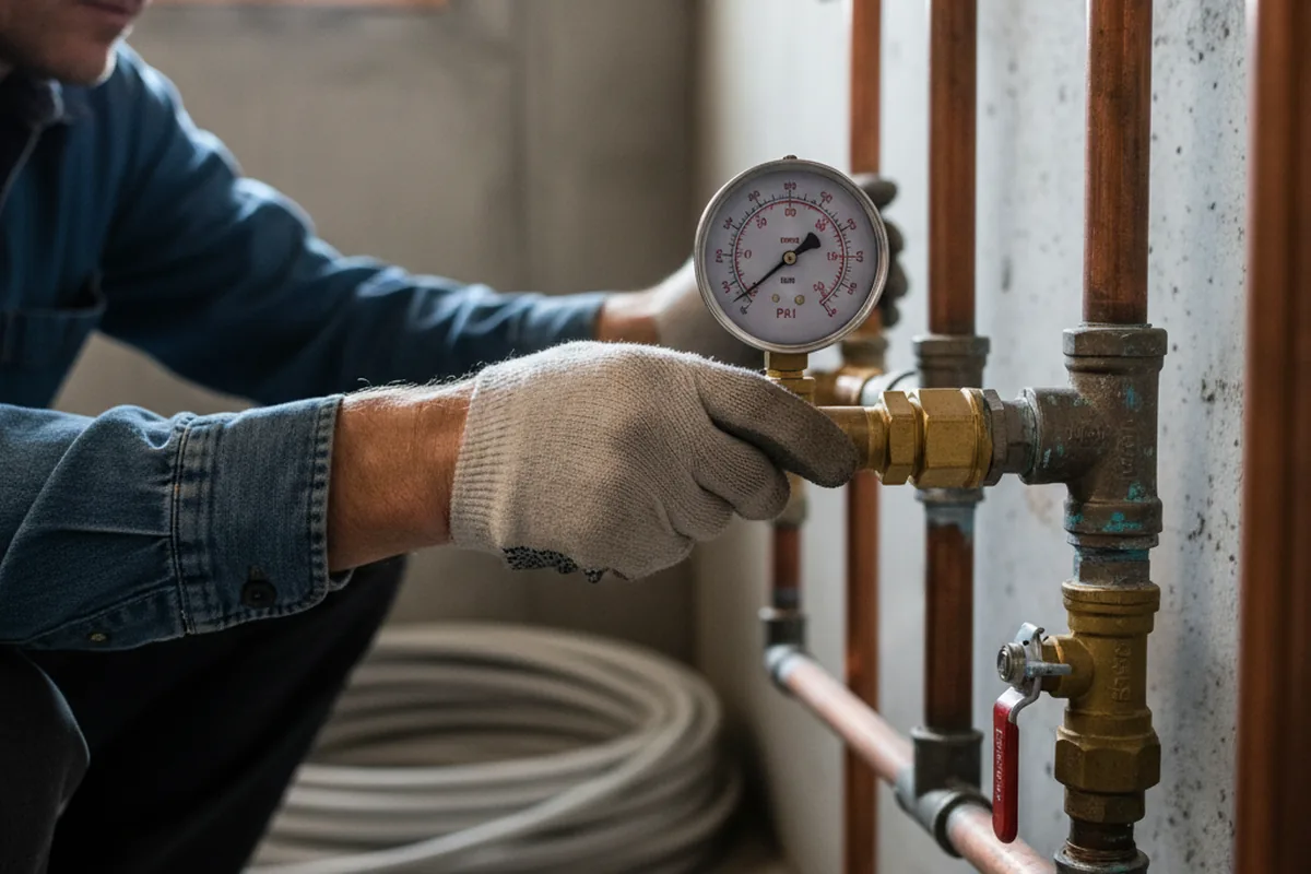 Pressure testing a repaired line during Water Line Repair in Portsmouth